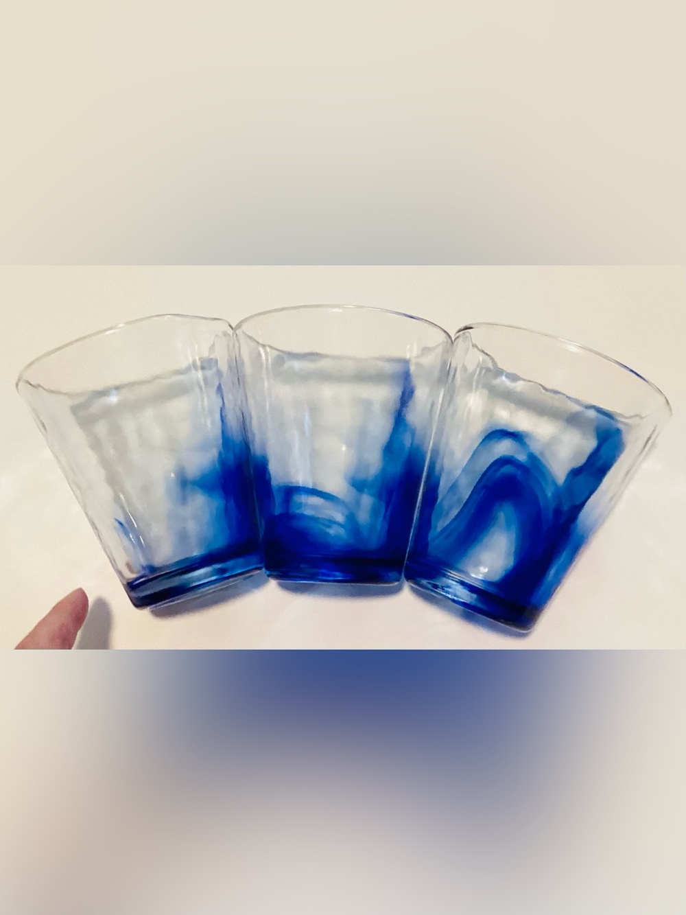 3 Bormioli Rocco Murano Cobalt Blue Swirl Glasses Italy Organic 4.25” Tall - Picture 4 of 8